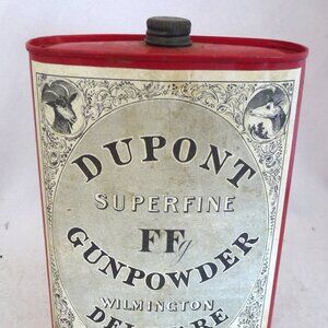 Vintage DuPont Superfine FFG gunpowder empty tin advertising